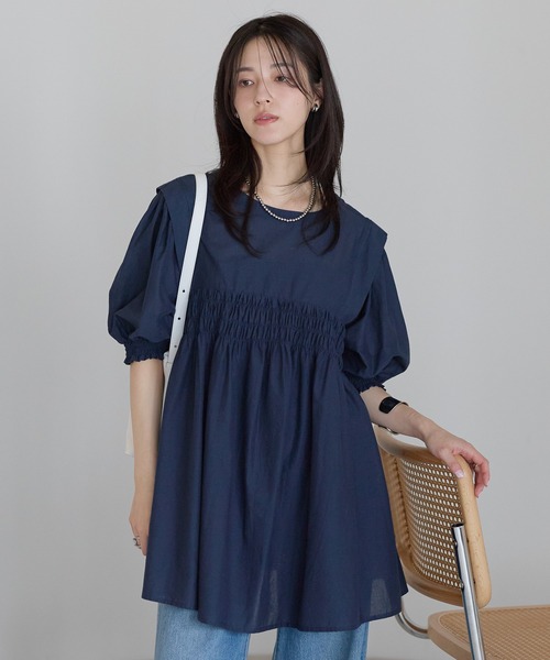 ap retro(アプレトロ)の「【India Fabric】2WAYコットンシャーリングブラウス / 軽やかに着映えるインドコットンブラウス(シャツ/ブラウス・レディース・ホワイト/ライトブルー/ネイビー/イエロー/ブラウン/ブラック・MEDIUM/LARGE)」の18枚目の写真