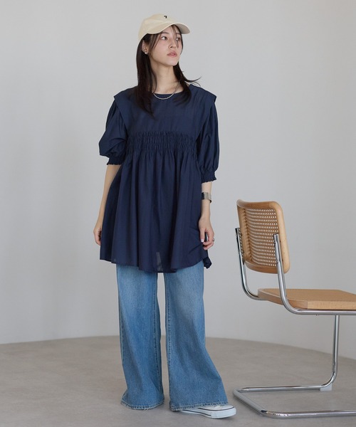 ap retro(アプレトロ)の「【India Fabric】2WAYコットンシャーリングブラウス / 軽やかに着映えるインドコットンブラウス(シャツ/ブラウス・レディース・ホワイト/ライトブルー/ネイビー/イエロー/ブラウン/ブラック・MEDIUM/LARGE)」の21枚目の写真