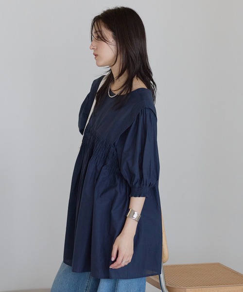 ap retro(アプレトロ)の「【India Fabric】2WAYコットンシャーリングブラウス / 軽やかに着映えるインドコットンブラウス(シャツ/ブラウス・レディース・ホワイト/ライトブルー/ネイビー/イエロー/ブラウン/ブラック・MEDIUM/LARGE)」の19枚目の写真
