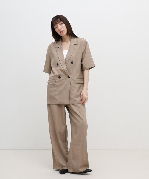 select MOCA（セレクトモカ）の「ピンストライプハーフスリーブジャケット【セットアップ対応可】（テーラードジャケット・レディース・ベージュ/チャコールグレー・FREE）」の14枚目の写真