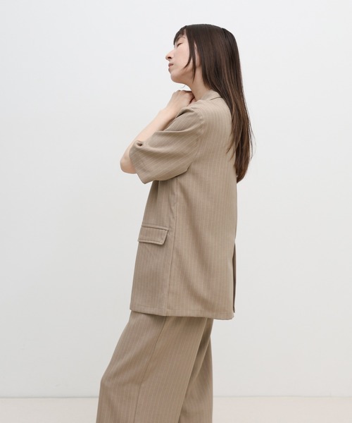 select MOCA（セレクトモカ）の「ピンストライプハーフスリーブジャケット【セットアップ対応可】（テーラードジャケット・レディース・ベージュ/チャコールグレー・FREE）」の18枚目の写真