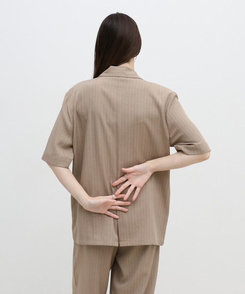 select MOCA（セレクトモカ）の「ピンストライプハーフスリーブジャケット【セットアップ対応可】（テーラードジャケット・レディース・ベージュ/チャコールグレー・FREE）」の19枚目の写真