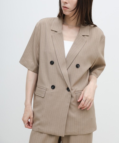 select MOCA（セレクトモカ）の「ピンストライプハーフスリーブジャケット【セットアップ対応可】（テーラードジャケット・レディース・ベージュ/チャコールグレー・FREE）」の16枚目の写真
