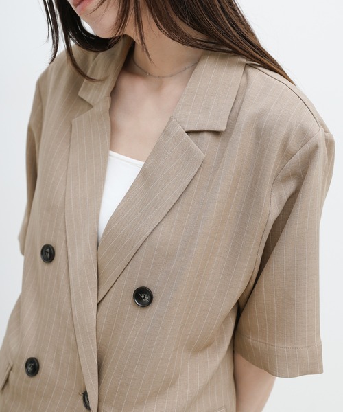 select MOCA（セレクトモカ）の「ピンストライプハーフスリーブジャケット【セットアップ対応可】（テーラードジャケット・レディース・ベージュ/チャコールグレー・FREE）」の17枚目の写真