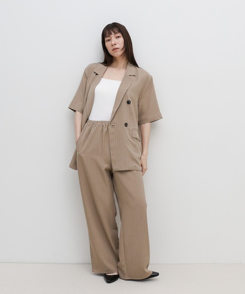 select MOCA（セレクトモカ）の「ピンストライプハーフスリーブジャケット【セットアップ対応可】（テーラードジャケット・レディース・ベージュ/チャコールグレー・FREE）」の21枚目の写真