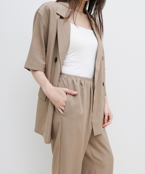 select MOCA（セレクトモカ）の「ピンストライプハーフスリーブジャケット【セットアップ対応可】（テーラードジャケット・レディース・ベージュ/チャコールグレー・FREE）」の22枚目の写真