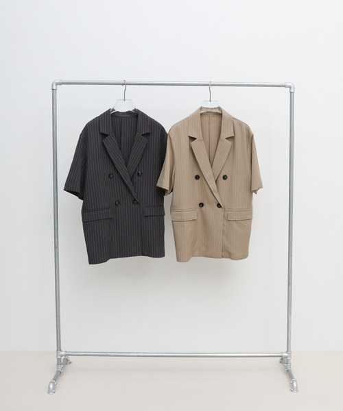 select MOCA（セレクトモカ）の「ピンストライプハーフスリーブジャケット【セットアップ対応可】（テーラードジャケット・レディース・ベージュ/チャコールグレー・FREE）」の11枚目の写真