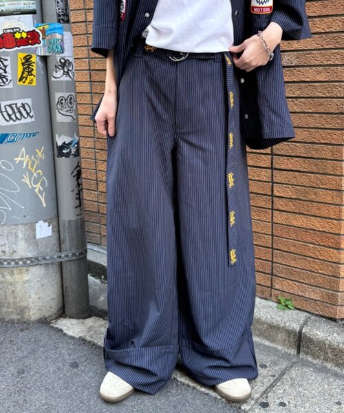 【SOUNDS GOOOOD】ストライプクロップドワイドパンツ（ベルト付き）