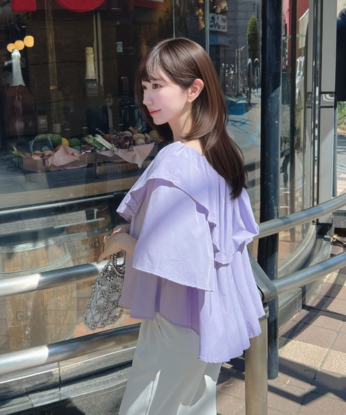 CHARME BY MICOLA(シャルムバイミコラ)の「ティアードフリルオフショルトップス(Tシャツ/カットソー・レディース・ピンク/ライトパープル・MEDIUM/LARGE)」の7枚目の写真