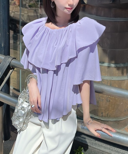CHARME BY MICOLA(シャルムバイミコラ)の「ティアードフリルオフショルトップス(Tシャツ/カットソー・レディース・ピンク/ライトパープル・MEDIUM/LARGE)」の8枚目の写真