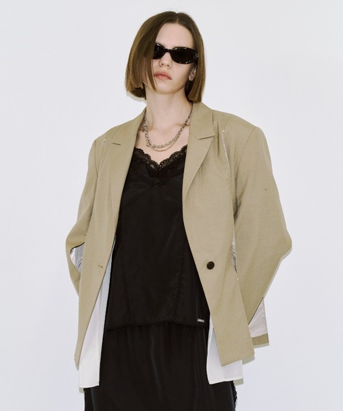 JOSE MOON（ジョゼムーン）の「MESH COMBI DESIGN JACKET/メッシュコンビデザインジャケット（テーラードジャケット・レディース・グレー/ベージュ・38/36）」の15枚目の写真