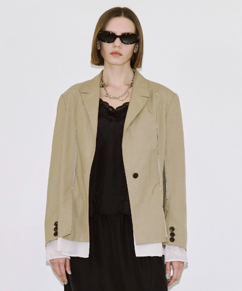 JOSE MOON（ジョゼムーン）の「MESH COMBI DESIGN JACKET/メッシュコンビデザインジャケット（テーラードジャケット・レディース・グレー/ベージュ・38/36）」の16枚目の写真