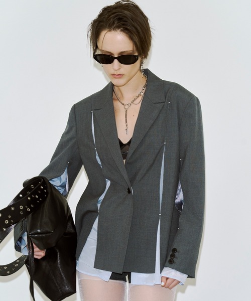 JOSE MOON（ジョゼムーン）の「MESH COMBI DESIGN JACKET/メッシュコンビデザインジャケット（テーラードジャケット・レディース・グレー/ベージュ・38/36）」の12枚目の写真