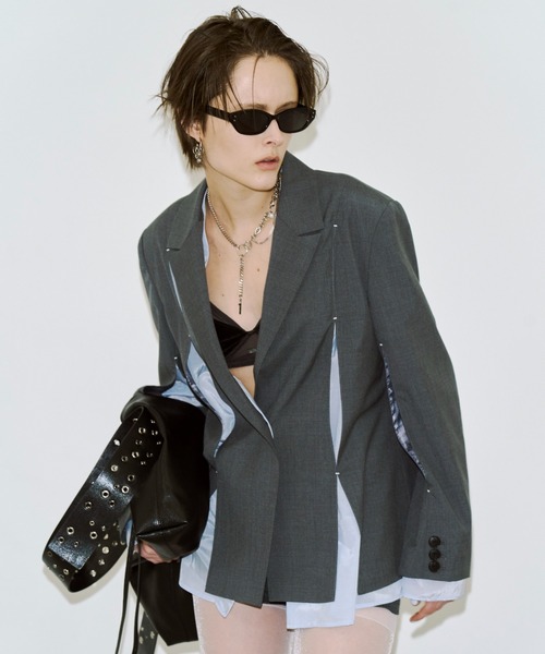 JOSE MOON（ジョゼムーン）の「MESH COMBI DESIGN JACKET/メッシュコンビデザインジャケット（テーラードジャケット・レディース・グレー/ベージュ・38/36）」の11枚目の写真