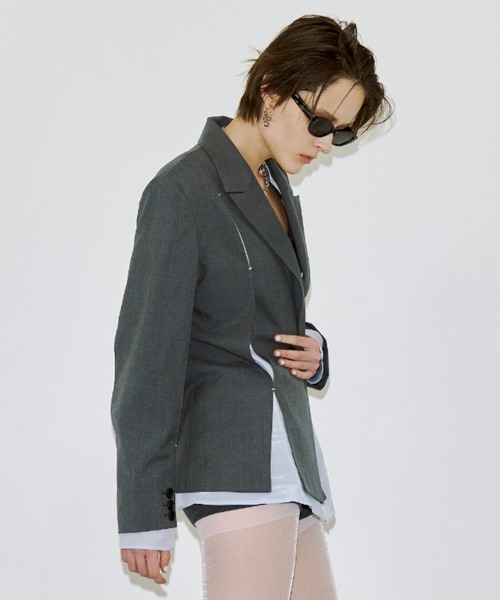 JOSE MOON（ジョゼムーン）の「MESH COMBI DESIGN JACKET/メッシュコンビデザインジャケット（テーラードジャケット・レディース・グレー/ベージュ・38/36）」の6枚目の写真