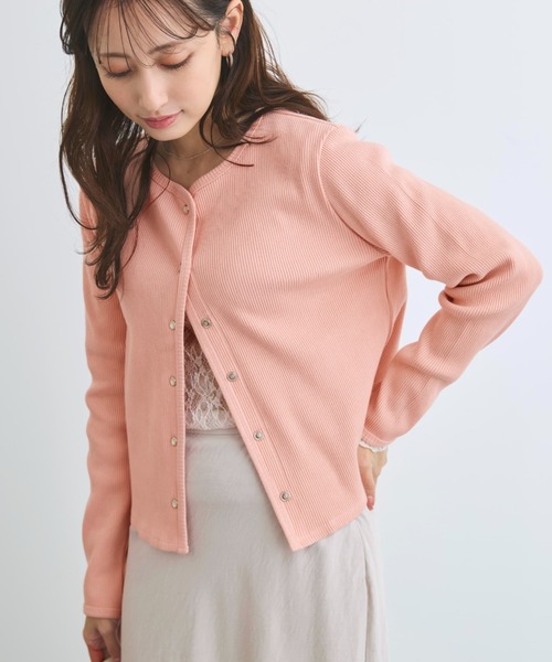 COHINA(コヒナ)の「コットンテレコリブカーディガン 【低身長・小柄女性】(カーディガン/ボレロ・レディース・ネイビー/ピンク/ホワイト・ONE SIZE)」の2枚目の写真