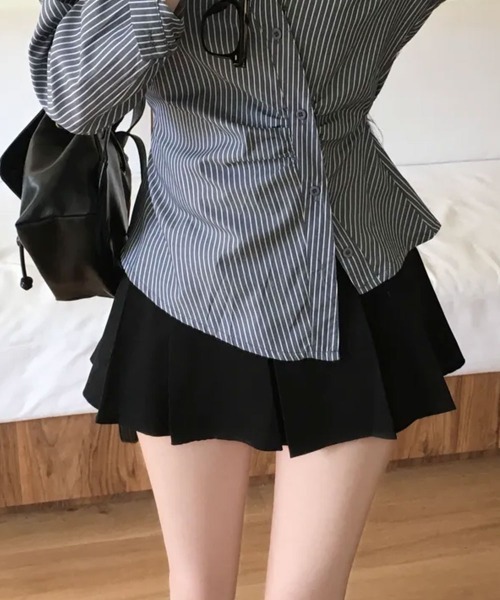 Emilie(エミリー)の「カシュクール ストライプ ウエストマークシャツ(Tシャツ/カットソー・レディース・チャコールグレー/ブルー/アイボリー・FREE)」の14枚目の写真