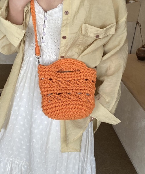 Ritzy（リッツィー）の「手編み風 クロシェット ショルダーバッグ（ショルダーバッグ・レディース・ホワイト/グリーン/カーキ/オレンジ/パープル/ブルー・FREE）」の6枚目の写真