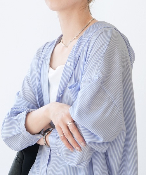 reca(レカ)の「ラッシュガードフード付きストライプシャツ(ラッシュガード・レディース・ブラック/ネイビー/ブルー・M-L)」の12枚目の写真