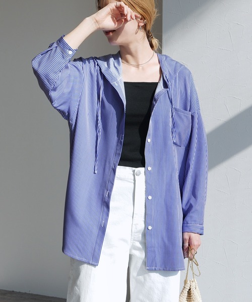 reca(レカ)の「ラッシュガードフード付きストライプシャツ(ラッシュガード・レディース・ブラック/ネイビー/ブルー・M-L)」の14枚目の写真