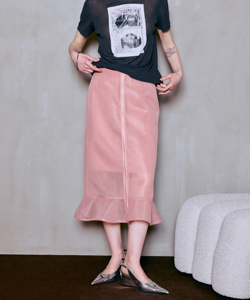 セール】Sheer Bonded Ruffle Skirt/シアーダンボールラッフルスカート