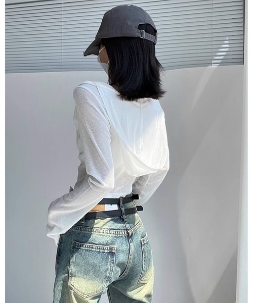 inst.ALL（インストール）の「クロップド丈ドレープシアーフードトップス（Tシャツ/カットソー・レディース・ホワイト/ブラック・M）」の8枚目の写真