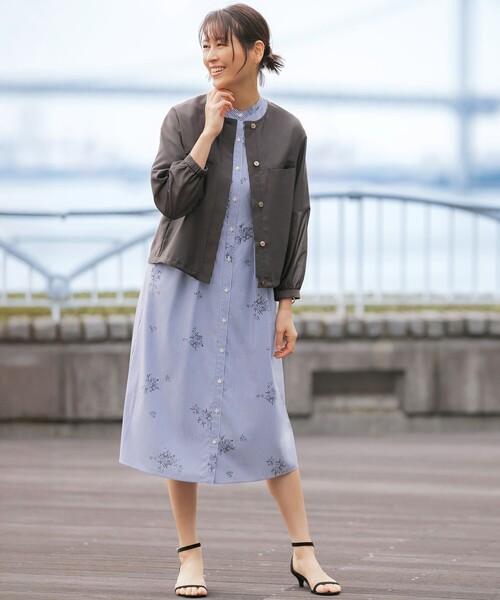 J.PRESS（ジェイプレス）の「【季節の変わり目に】リネンシアースラブ ノーカラー ブルゾン（ブルゾン・レディース・グレー系/ネイビー系/ベージュ系・T15/T13）」の5枚目の写真