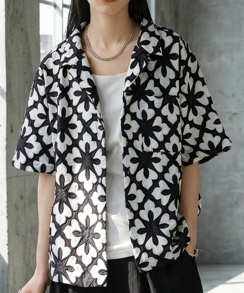antiqua(アンティカ)の「オープンカラー 綿 刺繍 シャツ(シャツ/ブラウス・レディース・その他1/その他・ONESIZE)」の1枚目の写真