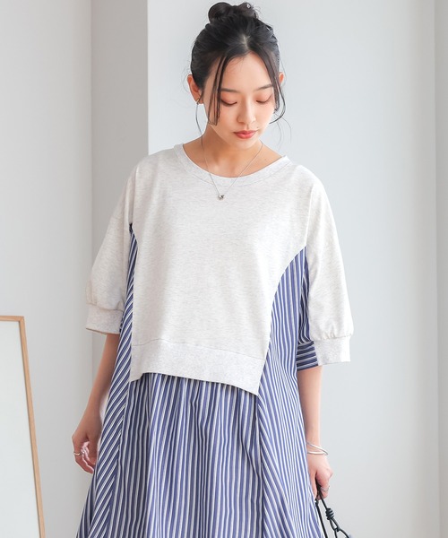 n'OrLABEL(ノアールレーベル)の「【接触冷感】ストライプ切替カットワンピース(ワンピース・レディース・オートミール/ブラック・FREE)」の3枚目の写真