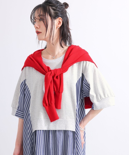 n'OrLABEL(ノアールレーベル)の「【接触冷感】ストライプ切替カットワンピース(ワンピース・レディース・オートミール/ブラック・FREE)」の8枚目の写真