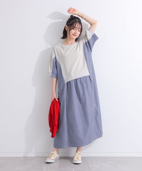 n'OrLABEL(ノアールレーベル)の「【接触冷感】ストライプ切替カットワンピース(ワンピース・レディース・オートミール/ブラック・FREE)」の9枚目の写真