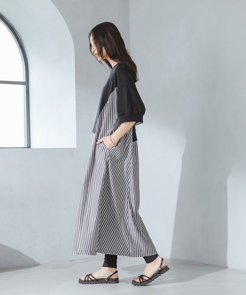 n'OrLABEL(ノアールレーベル)の「【接触冷感】ストライプ切替カットワンピース(ワンピース・レディース・オートミール/ブラック・FREE)」の11枚目の写真