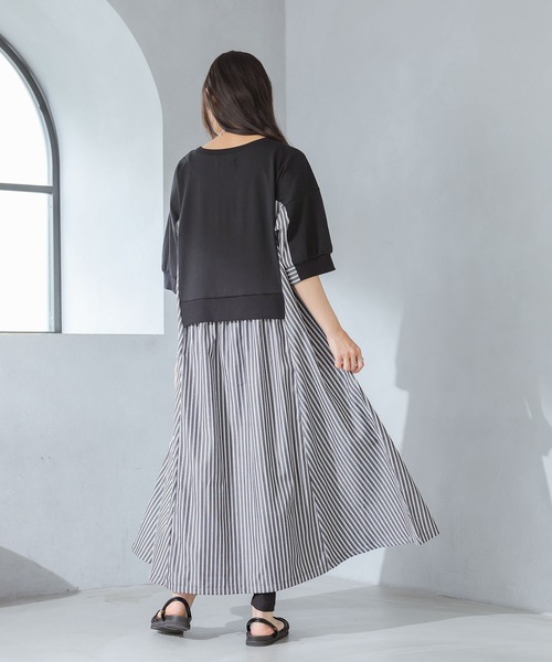 n'OrLABEL(ノアールレーベル)の「【接触冷感】ストライプ切替カットワンピース(ワンピース・レディース・オートミール/ブラック・FREE)」の12枚目の写真
