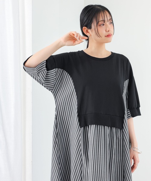 n'OrLABEL(ノアールレーベル)の「【接触冷感】ストライプ切替カットワンピース(ワンピース・レディース・オートミール/ブラック・FREE)」の13枚目の写真