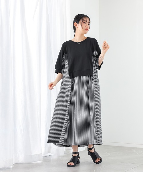 n'OrLABEL(ノアールレーベル)の「【接触冷感】ストライプ切替カットワンピース(ワンピース・レディース・オートミール/ブラック・FREE)」の14枚目の写真
