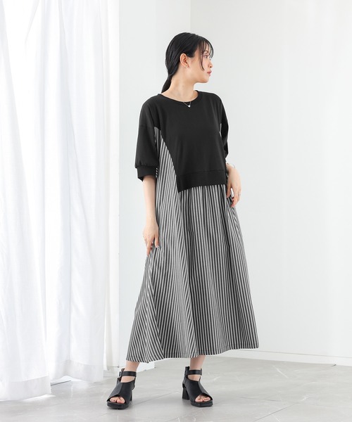 n'OrLABEL(ノアールレーベル)の「【接触冷感】ストライプ切替カットワンピース(ワンピース・レディース・オートミール/ブラック・FREE)」の15枚目の写真