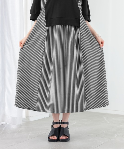 n'OrLABEL(ノアールレーベル)の「【接触冷感】ストライプ切替カットワンピース(ワンピース・レディース・オートミール/ブラック・FREE)」の16枚目の写真