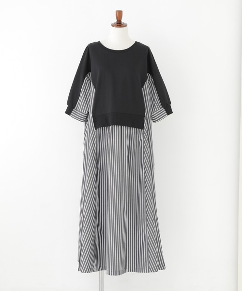 n'OrLABEL(ノアールレーベル)の「【接触冷感】ストライプ切替カットワンピース(ワンピース・レディース・オートミール/ブラック・FREE)」の20枚目の写真