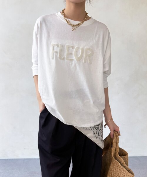 DouDou(ドゥドゥ)の「【WEB限定】7分袖芝生刺繍ロゴTEE(Tシャツ/カットソー・レディース・ブラック/オフホワイト・FREE)」の22枚目の写真