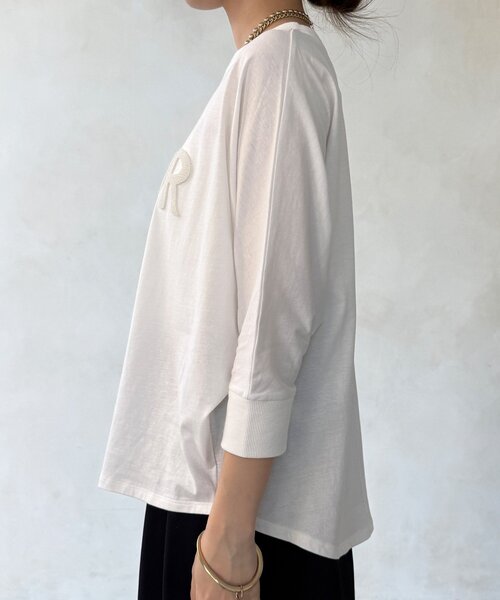 DouDou(ドゥドゥ)の「【WEB限定】7分袖芝生刺繍ロゴTEE(Tシャツ/カットソー・レディース・ブラック/オフホワイト・FREE)」の20枚目の写真