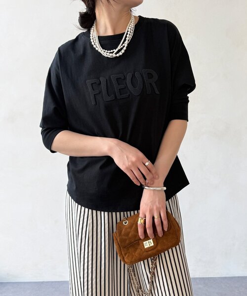 DouDou(ドゥドゥ)の「【WEB限定】7分袖芝生刺繍ロゴTEE(Tシャツ/カットソー・レディース・ブラック/オフホワイト・FREE)」の7枚目の写真