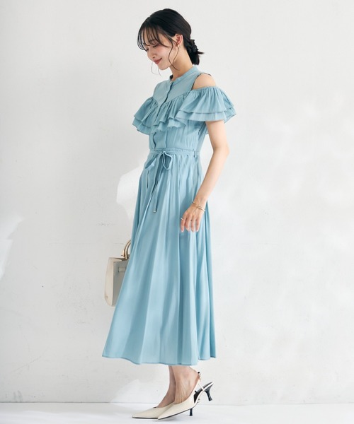 MISCH MASCH(ミッシュマッシュ)の「2026春夏新作 肩開きフリルシャツワンピース(シャツワンピース・レディース・ホワイト/グリーン/ブラック・S/M)」の15枚目の写真