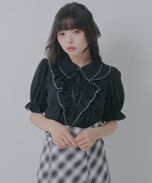 上品大人フリル半袖シャツブラウス