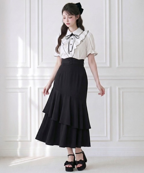DearMyLoveRose(ディアマイラブローズ)の「上品大人フリル半袖シャツブラウス(シャツ/ブラウス・レディース・ホワイト/ブラック・LL~3L/L~LL/M-L)」の3枚目の写真
