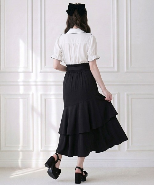 DearMyLoveRose(ディアマイラブローズ)の「上品大人フリル半袖シャツブラウス(シャツ/ブラウス・レディース・ホワイト/ブラック・LL~3L/L~LL/M-L)」の4枚目の写真