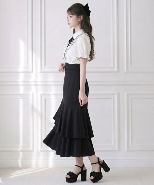 DearMyLoveRose(ディアマイラブローズ)の「上品大人フリル半袖シャツブラウス(シャツ/ブラウス・レディース・ホワイト/ブラック・LL~3L/L~LL/M-L)」の5枚目の写真