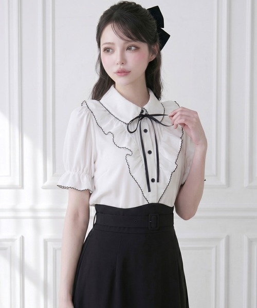 DearMyLoveRose(ディアマイラブローズ)の「上品大人フリル半袖シャツブラウス(シャツ/ブラウス・レディース・ホワイト/ブラック・LL~3L/L~LL/M-L)」の6枚目の写真