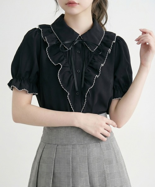DearMyLoveRose(ディアマイラブローズ)の「上品大人フリル半袖シャツブラウス(シャツ/ブラウス・レディース・ホワイト/ブラック・LL~3L/L~LL/M-L)」の8枚目の写真