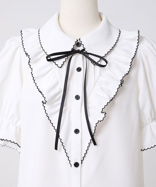 DearMyLoveRose(ディアマイラブローズ)の「上品大人フリル半袖シャツブラウス(シャツ/ブラウス・レディース・ホワイト/ブラック・LL~3L/L~LL/M-L)」の12枚目の写真