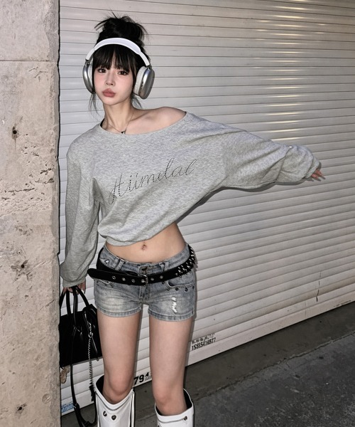 Miniministore(ミニミニストア)の「ビジューロゴオフショルスウェットトップス(スウェット・レディース・グレー・M/L)」の7枚目の写真